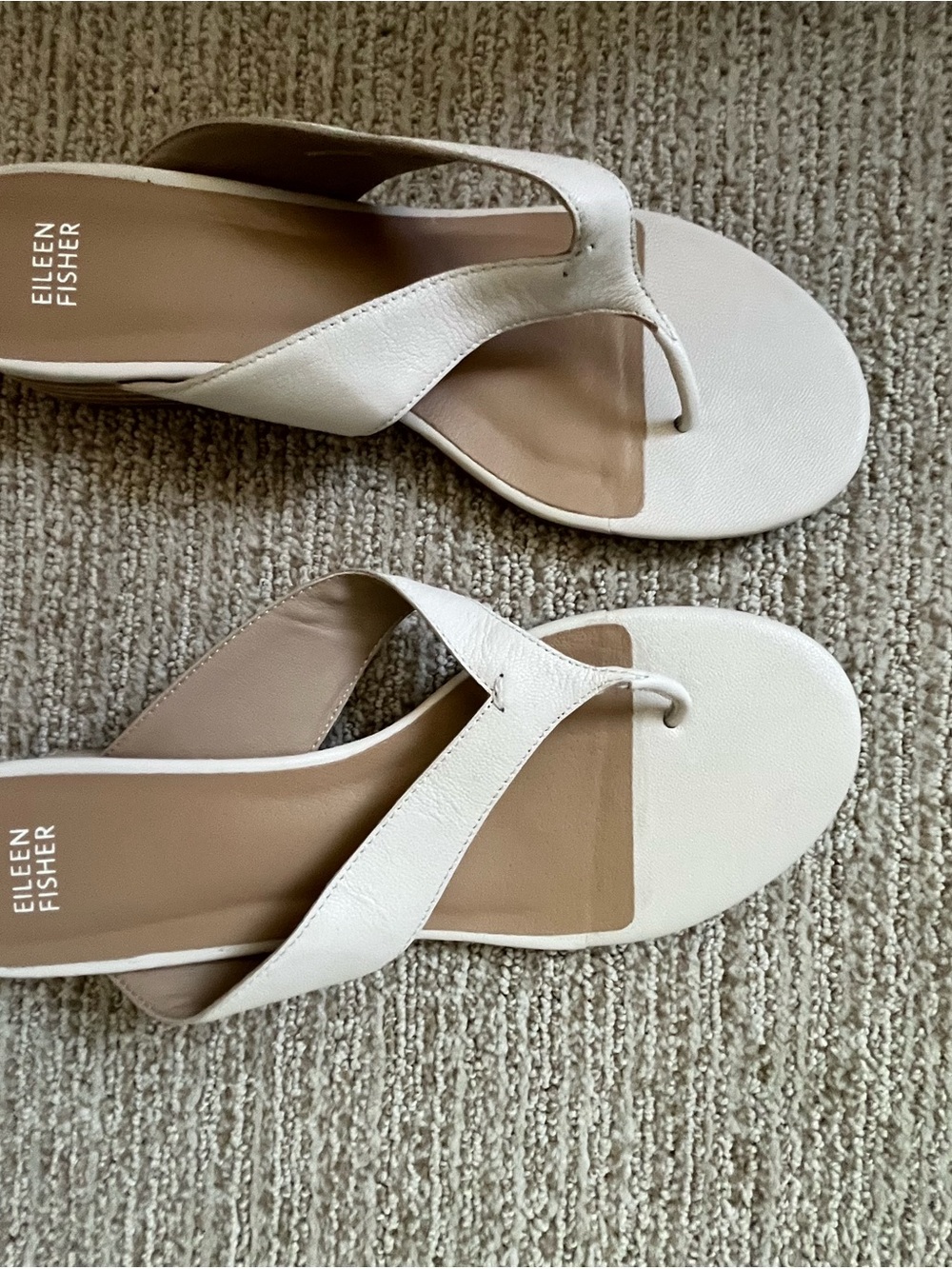 Eileen Fisher Cream Leather Thong Sandals